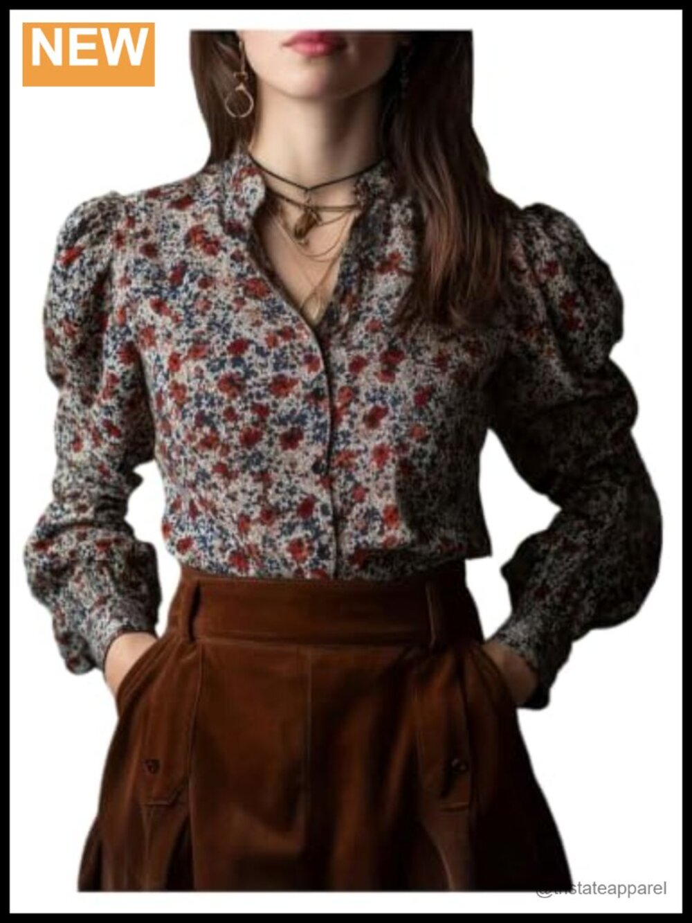 SOLY HUX Women's Floral Long Sleeve Blouse Vintage Button Down Shirts